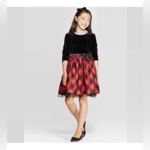 New with tags Cat & Jack Girls' Black and Red Plaid Dress long sleeves size Xl